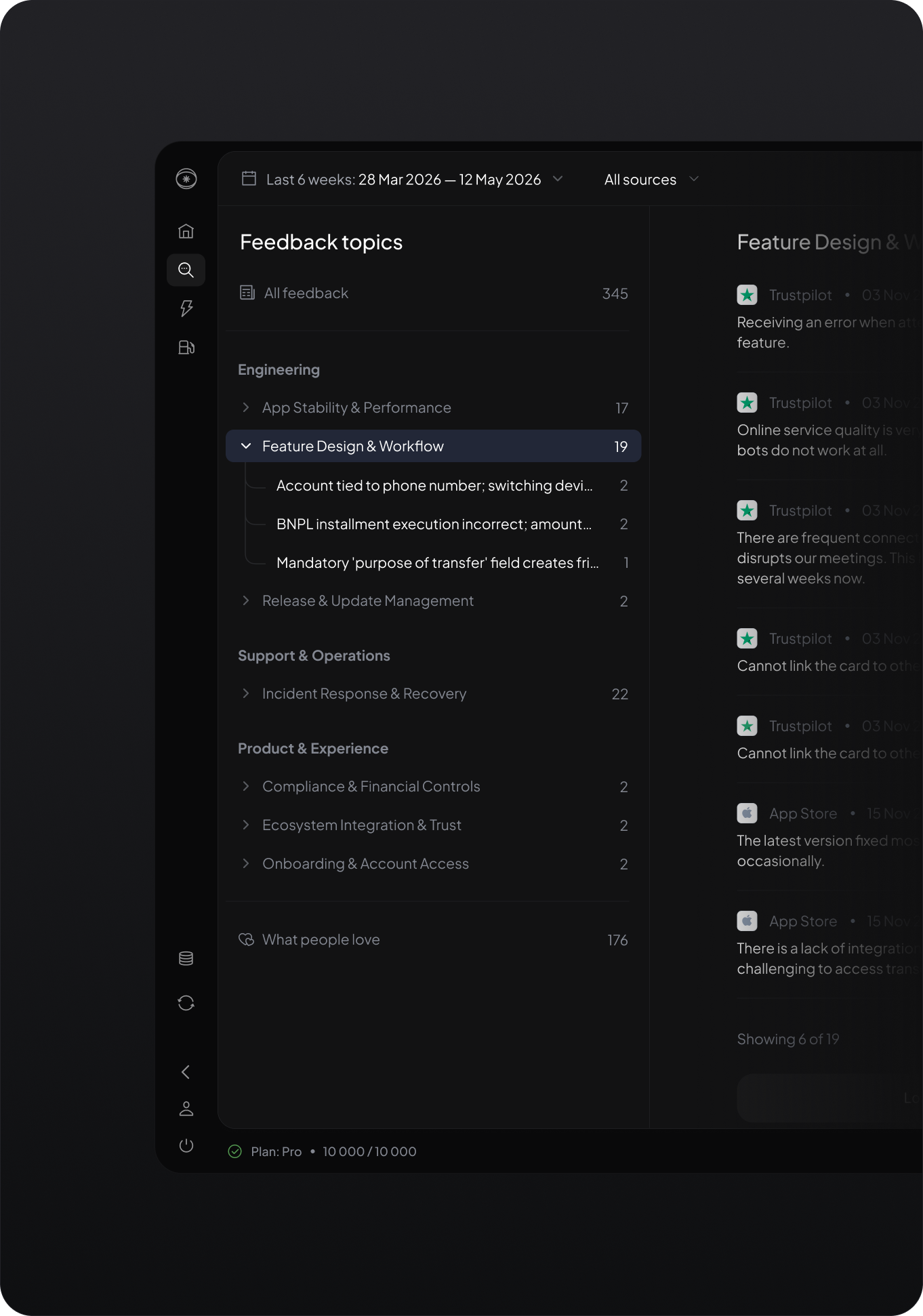 Insightcore topic explorer with feedback grouped by theme