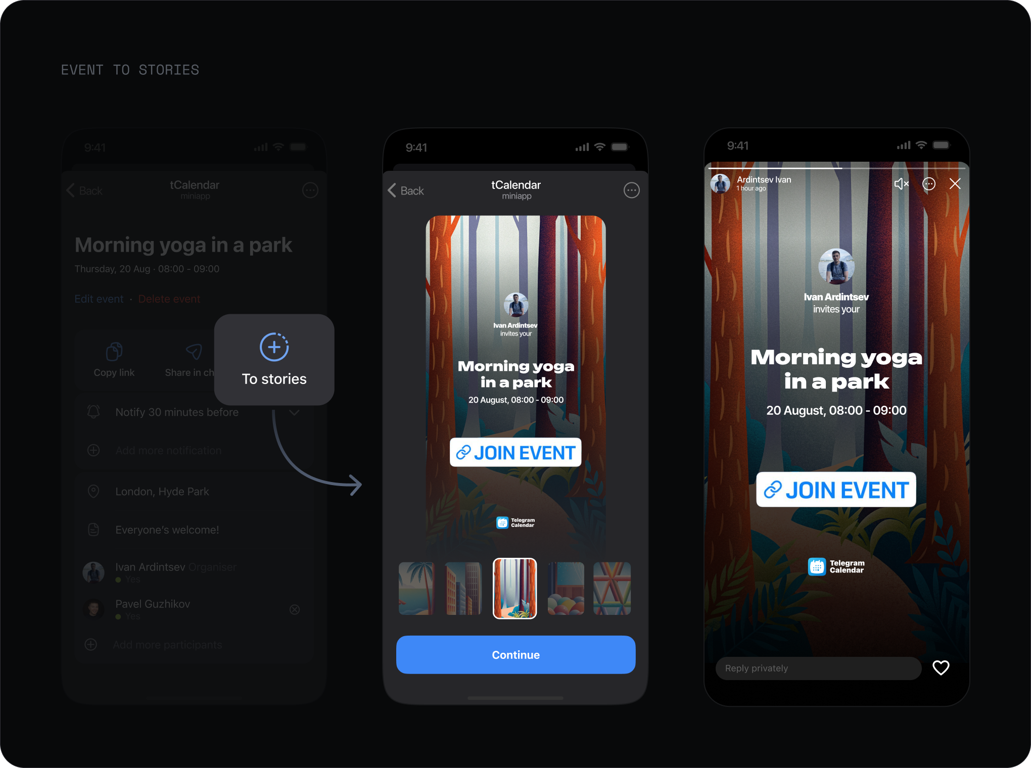 Posting a public event to Telegram Stories